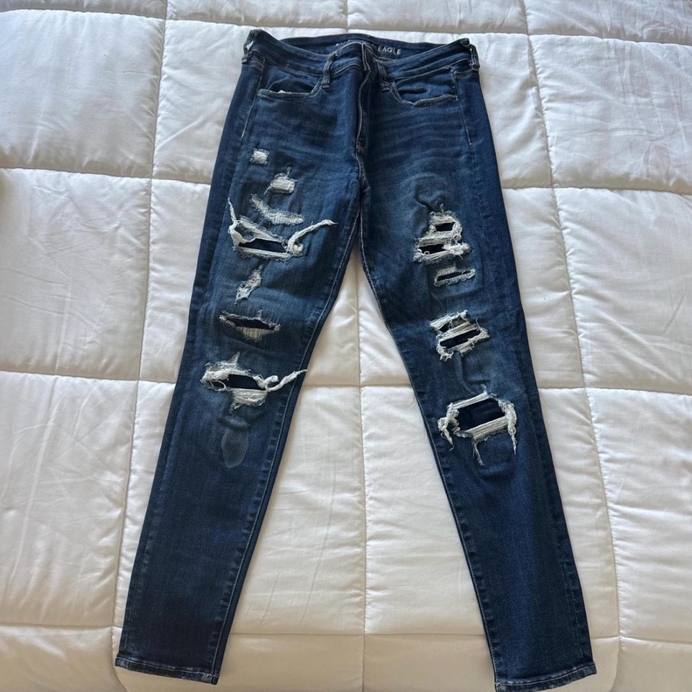 American Eagle Outfitters Dark Blue Distressed Skinny Jeans